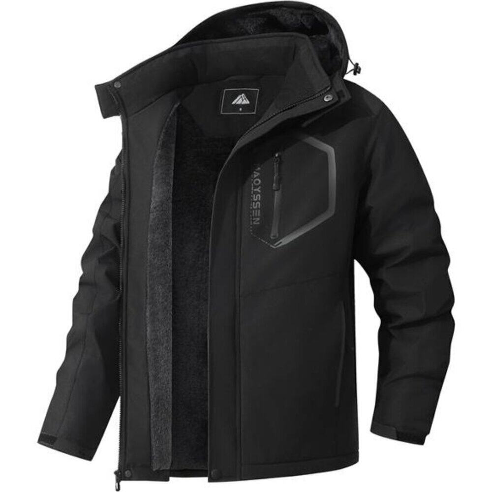 Men's Black Mountain Ski Jacket Winter Snow Coats Waterproof Warm Fleece Lining